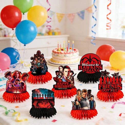 9Pcs Stranger Birthday Party Supplies, Honeycomb Centerpieces for Stranger Things Decorations, Double Sided Table Centerpieces in Kuwait