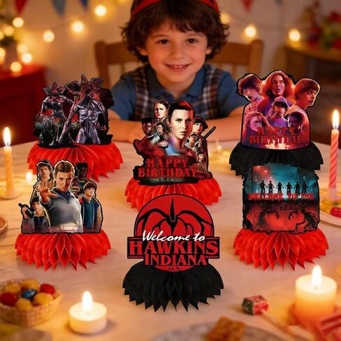 9Pcs Stranger Birthday Party Supplies, Honeycomb Centerpieces for Stranger Things Decorations, Double Sided Table Centerpieces in Kuwait
