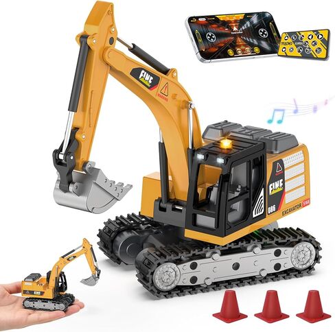 Selieve 1/64 Remote Control Excavator,Mini Excavator Toy for Learning Programming, RC Construction Vehicle with Metal Shovel & Light, Birthday Gift for Boys Age 3+ in Kuwait