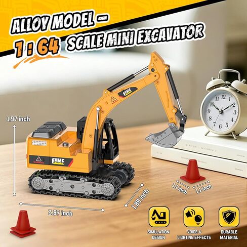 Selieve 1/64 Remote Control Excavator,Mini Excavator Toy for Learning Programming, RC Construction Vehicle with Metal Shovel & Light, Birthday Gift for Boys Age 3+ in Kuwait