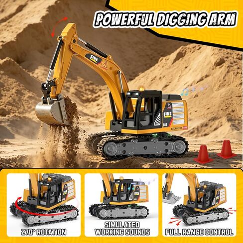 Selieve 1/64 Remote Control Excavator,Mini Excavator Toy for Learning Programming, RC Construction Vehicle with Metal Shovel & Light, Birthday Gift for Boys Age 3+ in Kuwait