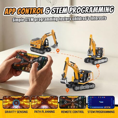 Selieve 1/64 Remote Control Excavator,Mini Excavator Toy for Learning Programming, RC Construction Vehicle with Metal Shovel & Light, Birthday Gift for Boys Age 3+ in Kuwait