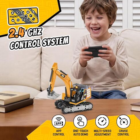 Selieve 1/64 Remote Control Excavator,Mini Excavator Toy for Learning Programming, RC Construction Vehicle with Metal Shovel & Light, Birthday Gift for Boys Age 3+ in Kuwait