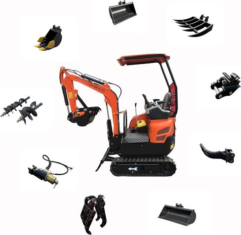 Mini Excavator Small Excavator with Backhoe Thumb & Ripper, Bucket, Rake, Quick Coupler, Auger, Grapple, US Stock, Gasoline EPA in Kuwait