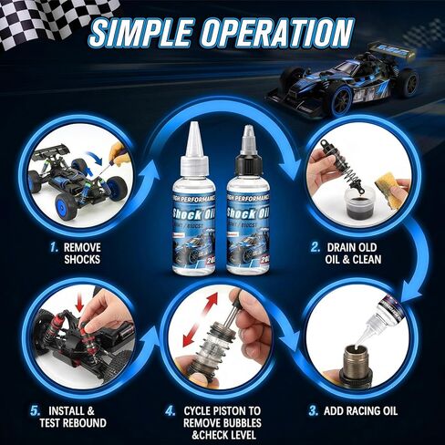 2 Bottles Racing Silicone Shock Oil 60WT 810CST 2OZ, RC Car Shock Oil for Lubricating R/C Radio Controlled Cars and All Types of Vehicles, Electric Car/Truck Option Parts, Does Not Evaporate in Kuwait