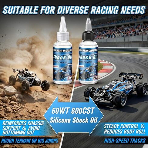 2 Bottles Racing Silicone Shock Oil 60WT 810CST 2OZ, RC Car Shock Oil for Lubricating R/C Radio Controlled Cars and All Types of Vehicles, Electric Car/Truck Option Parts, Does Not Evaporate in Kuwait