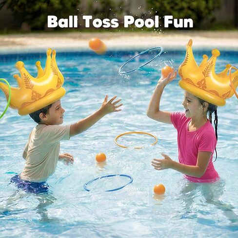 funscape 2pcs لعبة بركة التاج، طفل نفخ لعبة إرم المياه ث / 12 حلقات 5 كرات، في الهواء الطلق الشاطئ الفناء الخلفي لعبة الحديقة، الصيف تجمع حزب الديكور هدية 3 4 5 6 7 8 10 سنة للأطفال صبي فتاة الأطفال in Kuwait