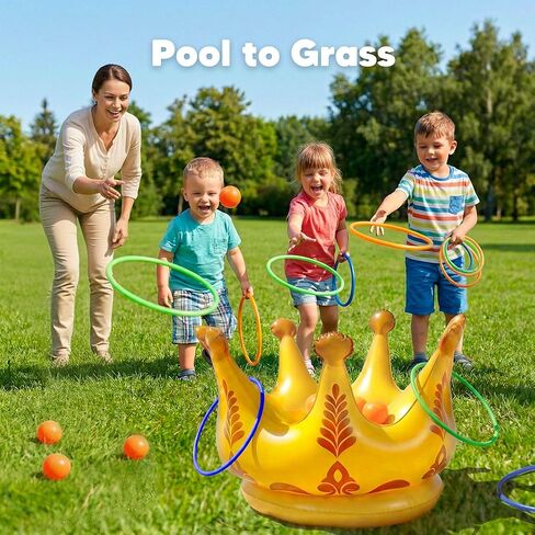 funscape 2pcs لعبة بركة التاج، طفل نفخ لعبة إرم المياه ث / 12 حلقات 5 كرات، في الهواء الطلق الشاطئ الفناء الخلفي لعبة الحديقة، الصيف تجمع حزب الديكور هدية 3 4 5 6 7 8 10 سنة للأطفال صبي فتاة الأطفال in Kuwait