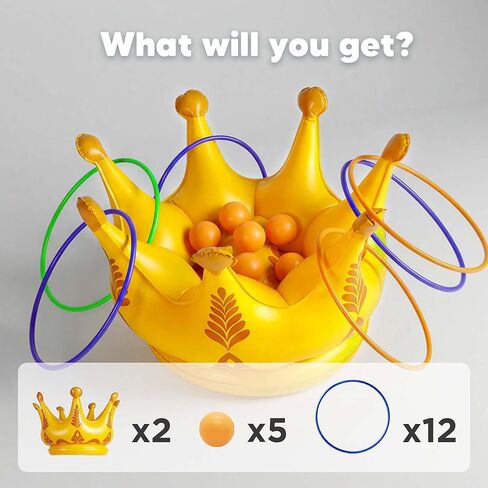 funscape 2pcs لعبة بركة التاج، طفل نفخ لعبة إرم المياه ث / 12 حلقات 5 كرات، في الهواء الطلق الشاطئ الفناء الخلفي لعبة الحديقة، الصيف تجمع حزب الديكور هدية 3 4 5 6 7 8 10 سنة للأطفال صبي فتاة الأطفال in Kuwait