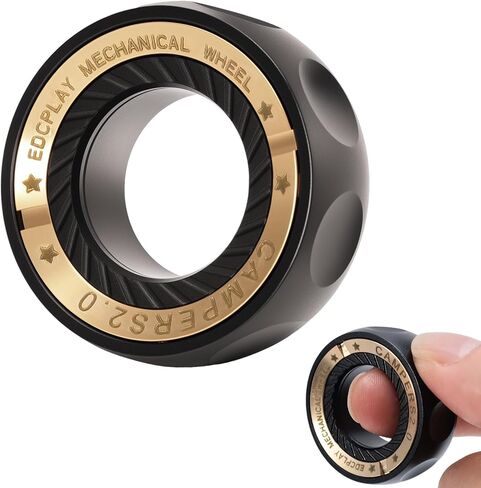 Fidget Spinnners Toy, EDC Metal Fidget Ring for Adults, ADHD & Anxiety Autism Stress Relief Cool Quiet Mechanical Wheel Toy (Black) in Kuwait