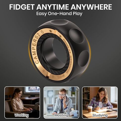 Fidget Spinnners Toy, EDC Metal Fidget Ring for Adults, ADHD & Anxiety Autism Stress Relief Cool Quiet Mechanical Wheel Toy (Black) in Kuwait