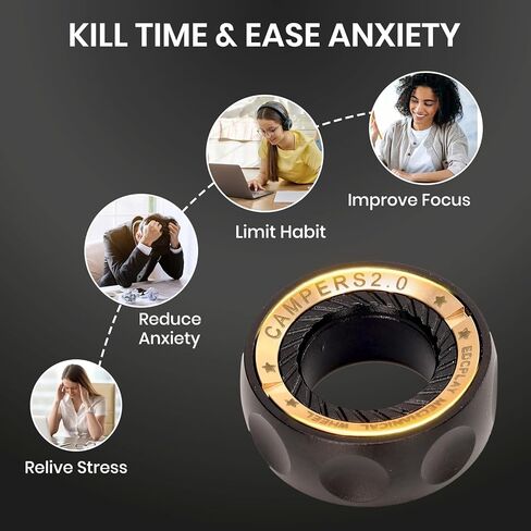 Fidget Spinnners Toy, EDC Metal Fidget Ring for Adults, ADHD & Anxiety Autism Stress Relief Cool Quiet Mechanical Wheel Toy (Black) in Kuwait