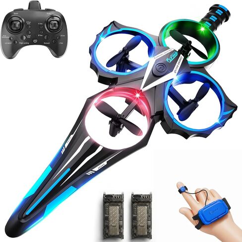 Gesture Control Flying Sword RC Plane Toy for Kids 8-12, Hand Controlled and Remote Control Airplane with LED Lights, 360 Flips, 3 Speeds, Easy Takeoff and Landing, 2 Batteries, Blue in Kuwait