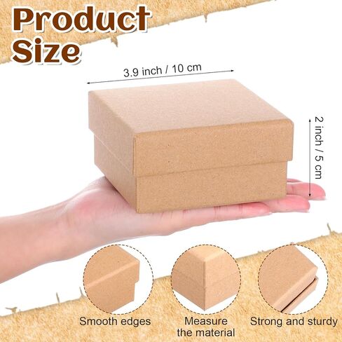 24 Pcs Mini Paper Mache Boxes with Lids, 3.9 Inch Square Small Gift Boxes for DIY Crafts, Jewelry, Soap, Candy & Holiday Present Packaging in Kuwait