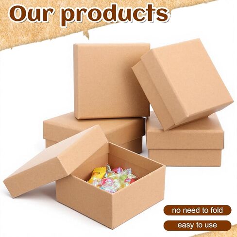 24 Pcs Mini Paper Mache Boxes with Lids, 3.9 Inch Square Small Gift Boxes for DIY Crafts, Jewelry, Soap, Candy & Holiday Present Packaging in Kuwait