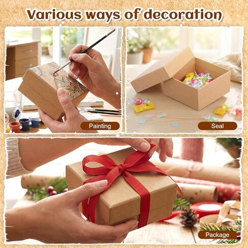 24 Pcs Mini Paper Mache Boxes with Lids, 3.9 Inch Square Small Gift Boxes for DIY Crafts, Jewelry, Soap, Candy & Holiday Present Packaging in Kuwait