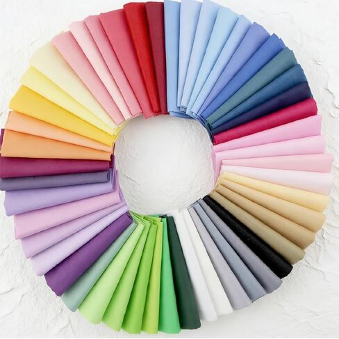 50 Pieces Rainbow Solid Color Cotton Fabric Bundle, Pre-Cut Quilting Squares, 3.94×3.94 Inches, for DIY Mini Crafts, Patchwork, Handmade Projects in Kuwait