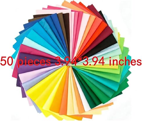 50 Pieces Rainbow Solid Color Cotton Fabric Bundle, Pre-Cut Quilting Squares, 3.94×3.94 Inches, for DIY Mini Crafts, Patchwork, Handmade Projects in Kuwait