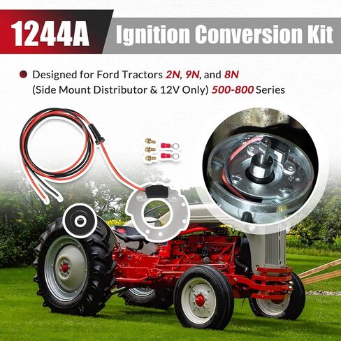 مجموعة تحويل الإشعال الإلكتروني 1244A لجرارات Ford 4-Cyl، لسلسلة 2N 8N 9N 500-800، نقطة واحدة، أرض سلبية 12 فولت، وحدة إشعال عالية الأداء in Kuwait