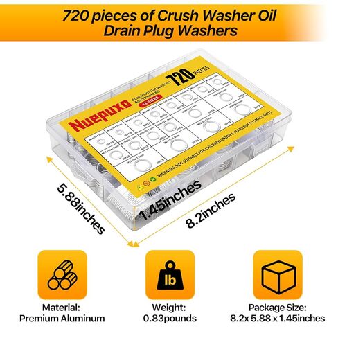 720PCS Crush Washer Oil Drain Plug,18 Sizes Aluminum Oil Drain Plug Gasket Assortment Kit, Automotive Engine Crush Washer (M6 M8 M10 M12 M14 M16 M18 M20 M22 M24) in Saudi Arabia