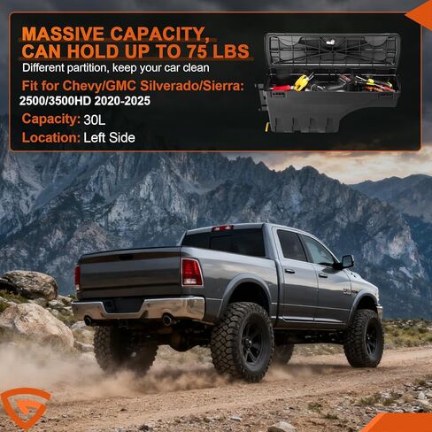 GEARLAST Truck Bed Storage Box Fit for Chevy/GMC Silverado/Sierra 2500/3500HD 2020-2025 Drive Side, Left Toolboxs in Kuwait
