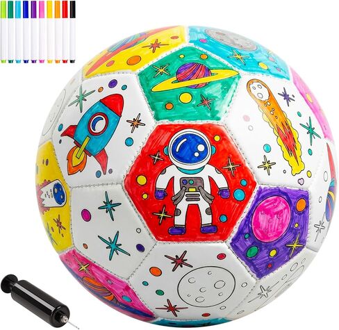 Richball Color You Own Soccer Ball, Soccer Gifts for Girls, Paint You Own Soccer Ball Size 3, DIY Ball with 10 Markers, Coloring Crafts Toy for Kids Birthday/Easter in Kuwait