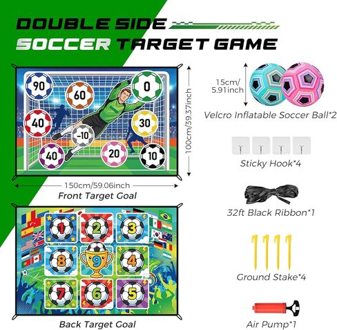 Trampoline Sticky Soccer Ball Game Accessories with 2 Inflatable Balls, Double Side Soccer Goal Target Attachment Fits 8 10 12 14 15 16 FT Trampoline, Indoor Outdoor Lawn Backyard Game in Kuwait