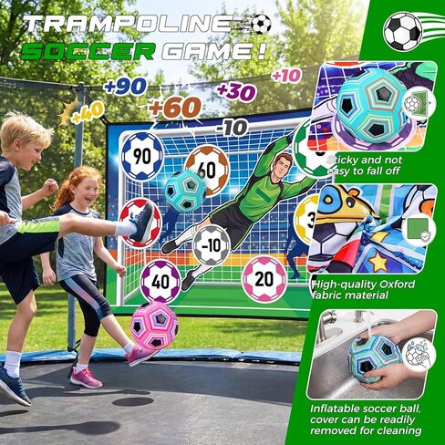 Trampoline Sticky Soccer Ball Game Accessories with 2 Inflatable Balls, Double Side Soccer Goal Target Attachment Fits 8 10 12 14 15 16 FT Trampoline, Indoor Outdoor Lawn Backyard Game in Kuwait