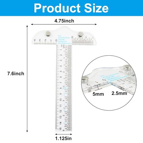 Murtenze 2 Pack Acrylic Clear T-Square Ruler, 6" Transparent T Ruler Drafting Tools, Dual Side Measuring Crafting for Drafting and General Layout Work Art Framing in Saudi Arabia