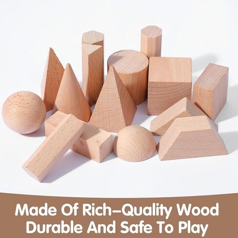 30 Pcs 3D Shapes Geometric Solids Wooden Shapes Large Size Burlywood Geometric Blocks Set 3D Shapes Manipulatives Montessori Learning Pattern Blocks Solid for Preschool Classroom Elementary Home Schoo in Kuwait