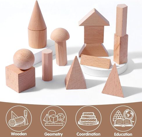 30 Pcs 3D Shapes Geometric Solids Wooden Shapes Large Size Burlywood Geometric Blocks Set 3D Shapes Manipulatives Montessori Learning Pattern Blocks Solid for Preschool Classroom Elementary Home Schoo in Kuwait