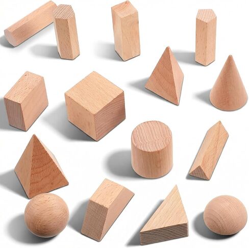 30 Pcs 3D Shapes Geometric Solids Wooden Shapes Large Size Burlywood Geometric Blocks Set 3D Shapes Manipulatives Montessori Learning Pattern Blocks Solid for Preschool Classroom Elementary Home Schoo in Kuwait