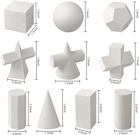 3D Gypsum Geometry Sketch Drawing Model Mini Art Crafts Geometry Mold 10 Pcs Resin Shapes Sketch Basic Form Learning Tools Home Decor Drawing Practice Sculpture Props, 1.2 Inch to 2 Inch in Kuwait