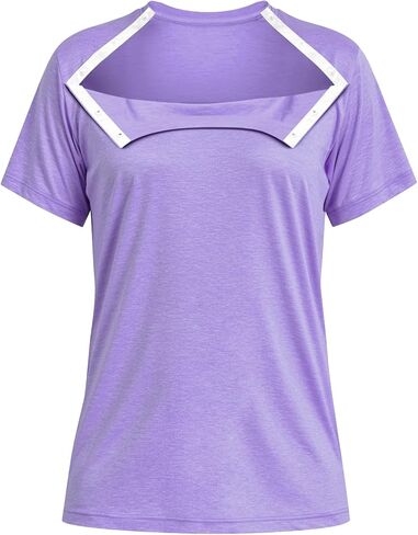 Women's Chemo Shirts for Port Access Chemotherapy Post Shoulder Surgery Shirts Snap Off The Shoulder Shirt in Saudi Arabia