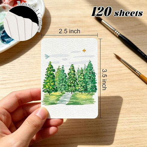 SBYURE 120 ورقة من ورق الألوان المائية، 2.5 × 3.5 بوصة ورق ألوان مائية بيضاء للفنانين الرسم، ضغط بارد 300 جرام في المتر المربع | بطاقات تجارية للفنانين بزاوية مستديرة للرسم واليوميات in Kuwait