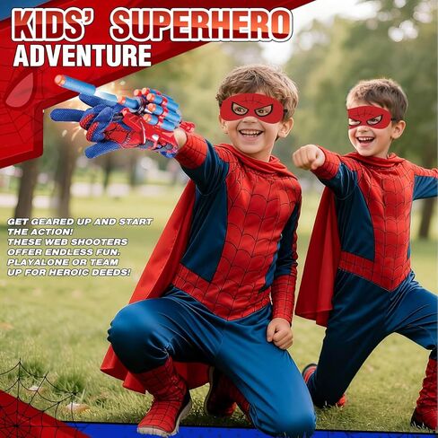 Gretex Superhero Wrist Shooter Toy Set for Kids: 2 Wrist Shooters Cape & Mask Cosplay Costume, Role-Play Spider Toys for Boys 4-6, Gifts for Boys Girls 3-8 Holiday Birthday Gifts in Kuwait