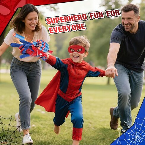 Gretex Superhero Wrist Shooter Toy Set for Kids: 2 Wrist Shooters Cape & Mask Cosplay Costume, Role-Play Spider Toys for Boys 4-6, Gifts for Boys Girls 3-8 Holiday Birthday Gifts in Kuwait
