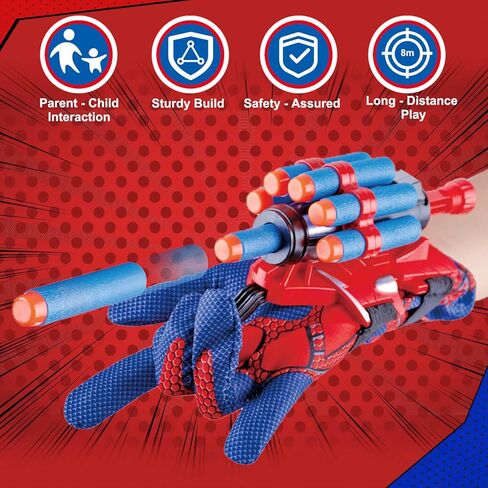 Gretex Superhero Wrist Shooter Toy Set for Kids: 2 Wrist Shooters Cape & Mask Cosplay Costume, Role-Play Spider Toys for Boys 4-6, Gifts for Boys Girls 3-8 Holiday Birthday Gifts in Kuwait