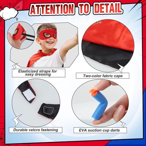 Gretex Superhero Wrist Shooter Toy Set for Kids: 2 Wrist Shooters Cape & Mask Cosplay Costume, Role-Play Spider Toys for Boys 4-6, Gifts for Boys Girls 3-8 Holiday Birthday Gifts in Kuwait