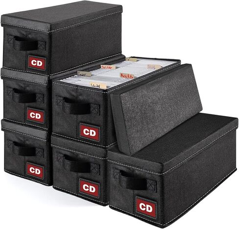 CD Storage Boxes, 6P CD Storage Cases with Lid,Collapsible CD Organizer Holds 204 CD Cases (34 Each), Also Perfect Fabric Boxes for Toys, Socks, Cards in Kuwait