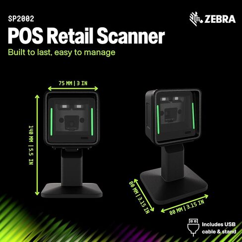 Zebra SP20 Barcode Scanner with Stand | Fast Checkout, Wide Field of View | 1D, 2D, OCR, Digimarc Countertop Scanner | 7ft USB Cable Included | Retail POS Scanning | Compact Imager | Hands-Free Design in Kuwait