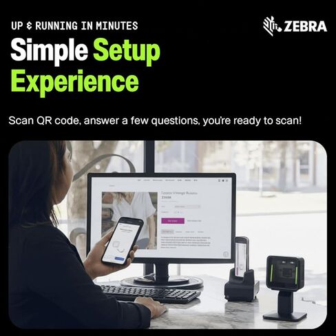 Zebra SP20 Barcode Scanner with Stand | Fast Checkout, Wide Field of View | 1D, 2D, OCR, Digimarc Countertop Scanner | 7ft USB Cable Included | Retail POS Scanning | Compact Imager | Hands-Free Design in Kuwait
