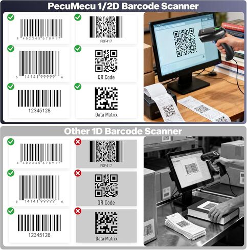 2 حزمة ماسح باركود بلوتوث 2D، 3 في 1 بلوتوث وUSB سلكي و2.4 جيجا قارئ باركود QR لاسلكي، PDF417 ماسح باركود محمول بمصفوفة البيانات يعمل مع Windows وAndroid وiOS (TM-10B) in Kuwait