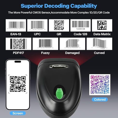 2 حزمة ماسح باركود بلوتوث 2D، 3 في 1 بلوتوث وUSB سلكي و2.4 جيجا قارئ باركود QR لاسلكي، PDF417 ماسح باركود محمول بمصفوفة البيانات يعمل مع Windows وAndroid وiOS (TM-10B) in Kuwait