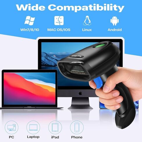 2 حزمة ماسح باركود بلوتوث 2D، 3 في 1 بلوتوث وUSB سلكي و2.4 جيجا قارئ باركود QR لاسلكي، PDF417 ماسح باركود محمول بمصفوفة البيانات يعمل مع Windows وAndroid وiOS (TM-10B) in Kuwait