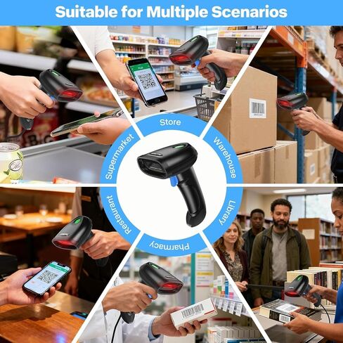 2 حزمة ماسح باركود بلوتوث 2D، 3 في 1 بلوتوث وUSB سلكي و2.4 جيجا قارئ باركود QR لاسلكي، PDF417 ماسح باركود محمول بمصفوفة البيانات يعمل مع Windows وAndroid وiOS (TM-10B) in Kuwait