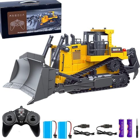 Remote Control Bulldozer RC 1/16 Full Functional Construction Vehicle, 9 Channel Dozer Front Loader Toy with Light and Sound for Kids Age 3,4,5,6 6, 7, 8, 9, 10 and Up Years Old in Kuwait