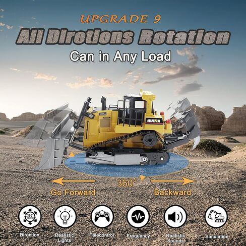 Remote Control Bulldozer RC 1/16 Full Functional Construction Vehicle, 9 Channel Dozer Front Loader Toy with Light and Sound for Kids Age 3,4,5,6 6, 7, 8, 9, 10 and Up Years Old in Kuwait