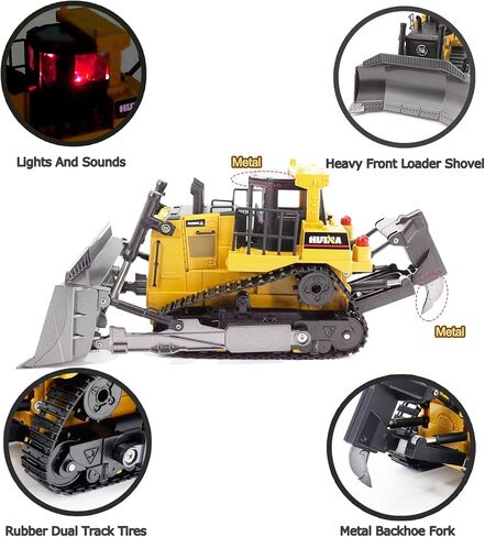 Remote Control Bulldozer RC 1/16 Full Functional Construction Vehicle, 9 Channel Dozer Front Loader Toy with Light and Sound for Kids Age 3,4,5,6 6, 7, 8, 9, 10 and Up Years Old in Kuwait