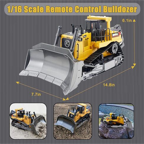 Remote Control Bulldozer RC 1/16 Full Functional Construction Vehicle, 9 Channel Dozer Front Loader Toy with Light and Sound for Kids Age 3,4,5,6 6, 7, 8, 9, 10 and Up Years Old in Kuwait